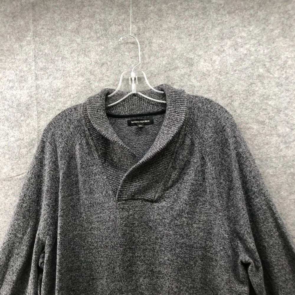 Banana Republic Shawl Collar Sweater‎ Mens XL Heather Gray Wool Cotton Pullover